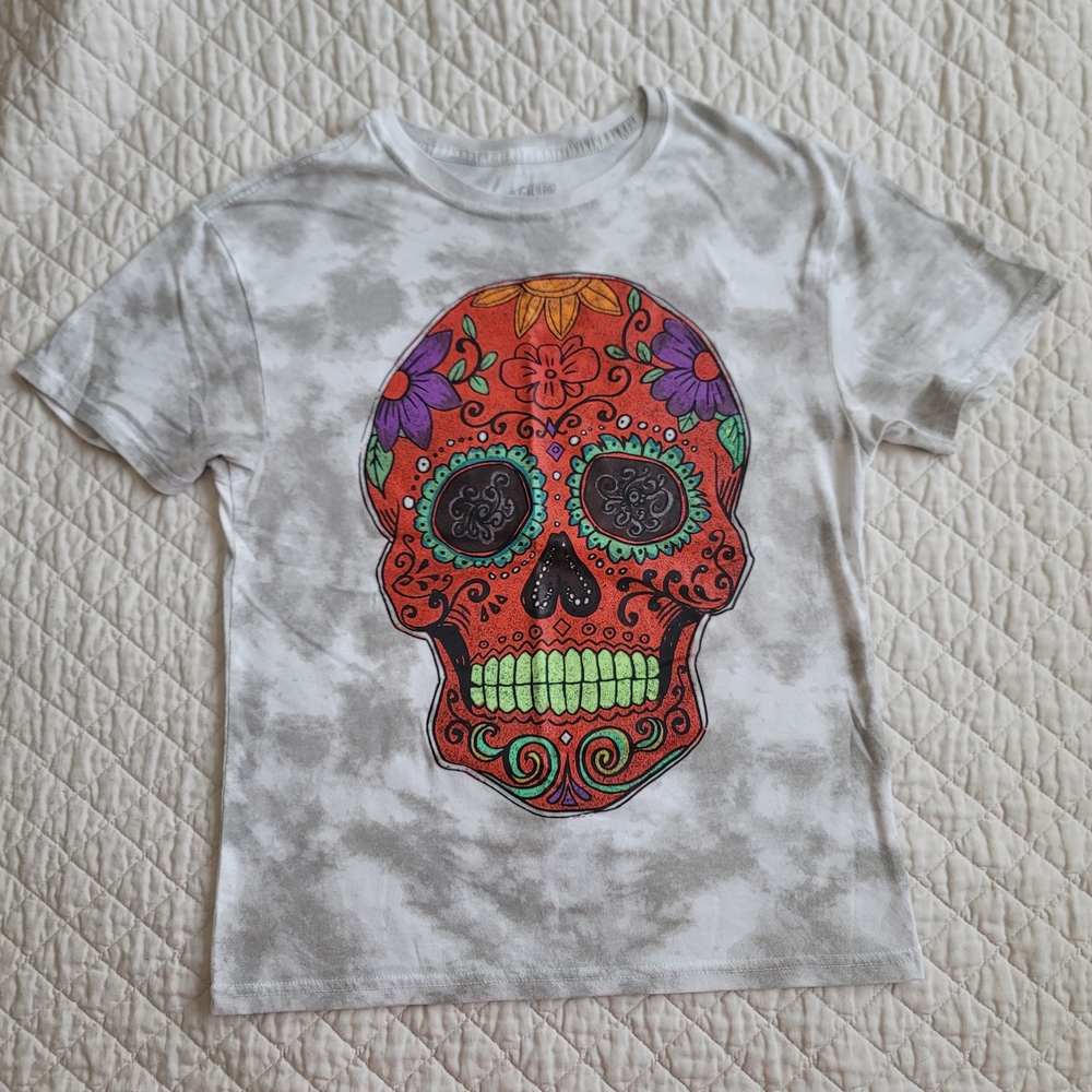 White Tie-Dye Sugar Skull Graphic
